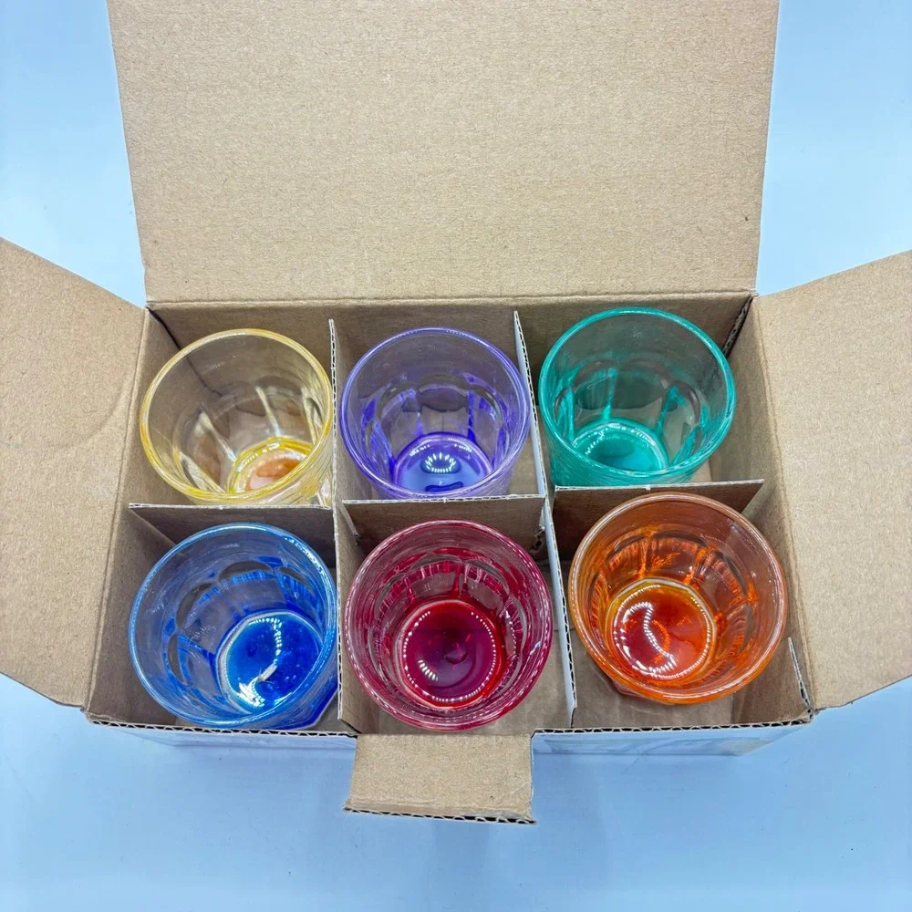 Precious Home Glass Shooters Set of 6 Multi‎ Color Base 1.7oz Shot Glasses New